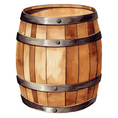 Fototapeta premium AI-generated watercolor Wooden Barrel clip art illustration. Isolated elements on a white background.