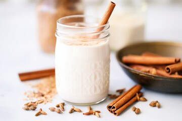 closeup of creamy horchata texture with rice grains visible - obrazy, fototapety, plakaty