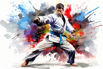 Taekwondo in watercolor style