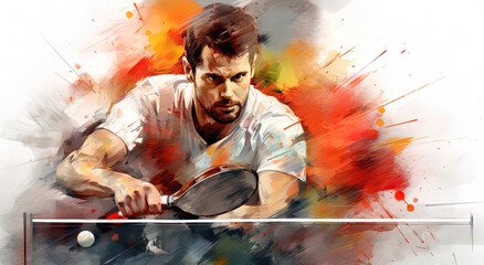 Watercolor rendition of a table tennis match