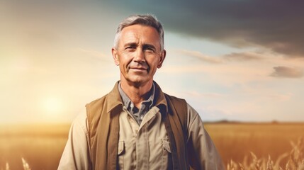 Agronomist portrait on blurred background. Portrait of rancher outdoors