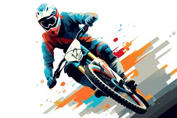 Motorcyclist in sports action drawing. Generation AI