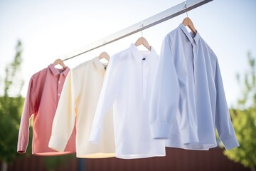 crisp shirts hanging neatly in a row outdoors