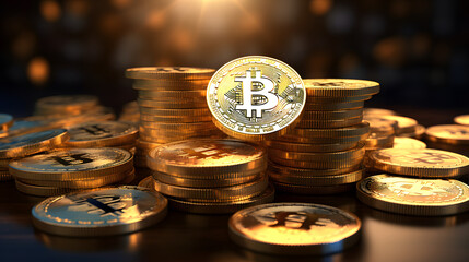Crypto Cascade: BTC Coins in a Dance of Wealth