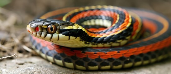 Fototapeta premium The Ribbon Snake (Thamnophis sauritus) is a common North American non-venomous snake, often referred to as a Garter Snake.