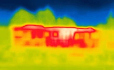 Red-hot bus in hot desert, the Sahara. Image from thermal imager device. Thermal impressionism,...