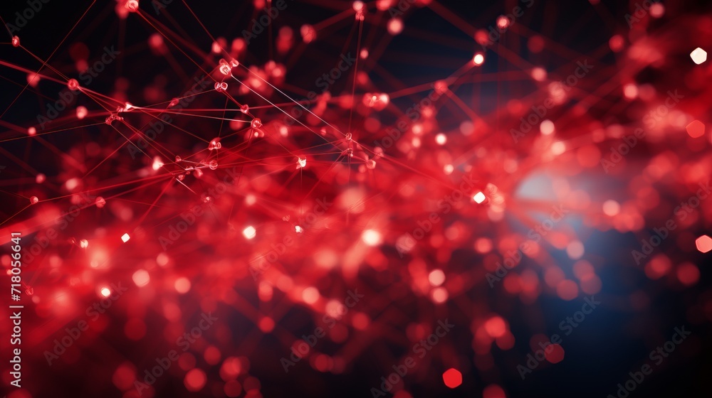 Poster dynamic red particle mesh background with futuristic technological elements and vibrant visuals