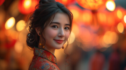 Fototapeta premium portrait of a Chinese woman with blured background
