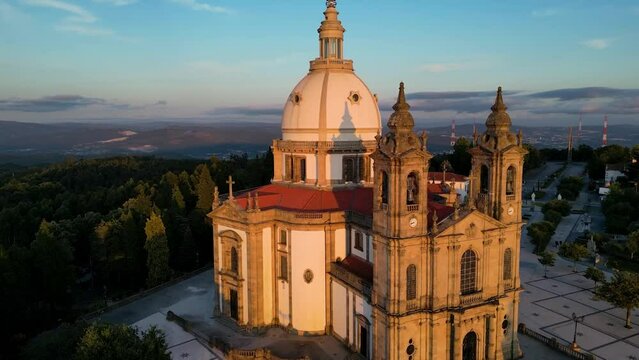 Serene Sameiro Sanctuary and Braga City at Sunset in Northern Portugal, Bom Jesus Braga