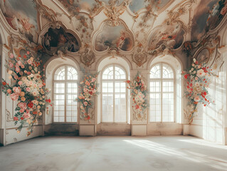 Decorative Floral pattern interior for wedding, ceremony, arch window, windoe  - obrazy, fototapety, plakaty