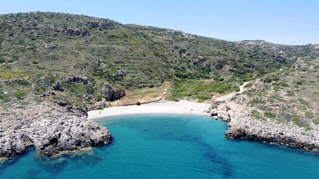Aerial of Paradisiac Fourni Beach in Kythira Island, Greece