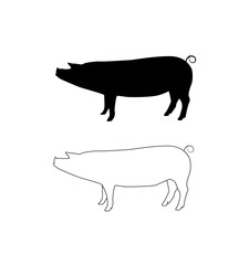 Vector silhouette of pig. Isolated white background. For coloring or packaging design. In linear style.