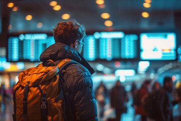 Fototapeta premium traveler confidently boarding a plane with a travel ticket in hand, with a bustling airport terminal and a dynamic blurry background, symbolizing the seamless boarding process in c