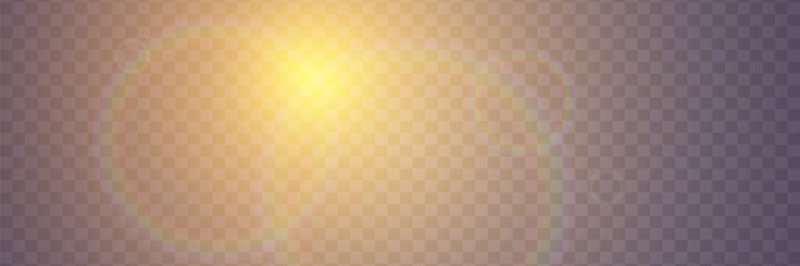 Bright light with glare and reflection of the camera lens. Sun, sun rays, dawn, lens flare on a transparent background.	
 - obrazy, fototapety, plakaty