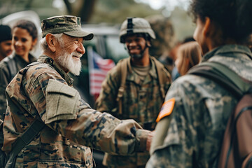 Fototapeta premium Group of people expressing gratitude to veterans