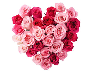 Pink roses are arranged in a heart shape isolated on transparent background,symbol of love and romance for Valentine's Day, wedding, or any special occasion decoration.