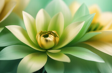 Fantasy green and gold flowers. Closeup flower. Blur floral background.