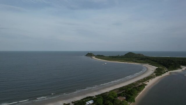 Aerial view of the 
isthmus and beaches of Ilha do Mel, Paran&aacute;, Paranagu&aacute;, Nova Bras&iacute;lia