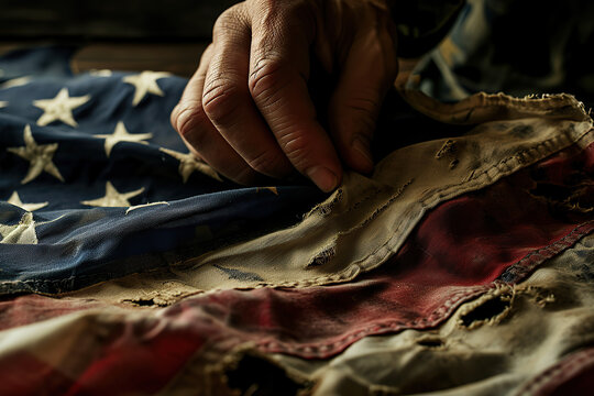 Veteran folding the American flag