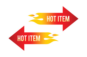 Hot item design with red flame arrows pointing right and left. Vector illustration