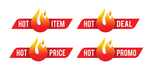 Label icon hot item, deal, price with flames. minimalist vector flat design
