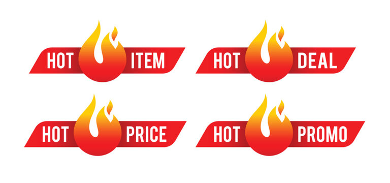 Label icon hot item, deal, price with flames. minimalist vector flat design