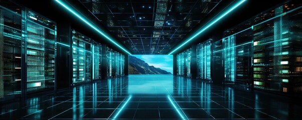 Server data room that stores important data sets.. generative AI
