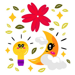 Kawaii Moon Character Vector