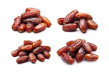 A pile of fresh and shiny dates isolated on a white background. generative AI
