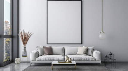 Frame mockup in modern home interior background. Generative Ai