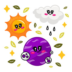 Purple Planet and Cloud Vector