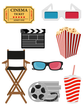 set cinema icons stock vector illustration