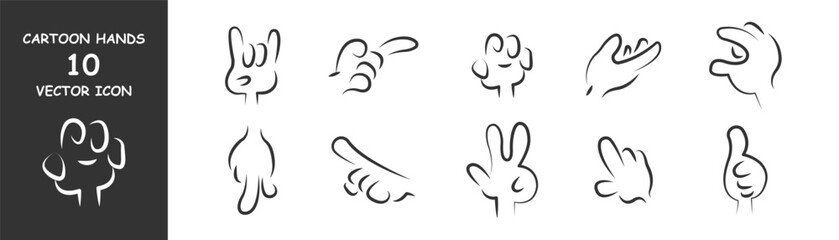 Cartoon hands. Comic hand gestures. Vector illustration.
