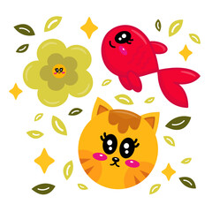 Red Fish and Cat Vector