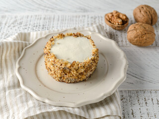 cake with cream and walnuts