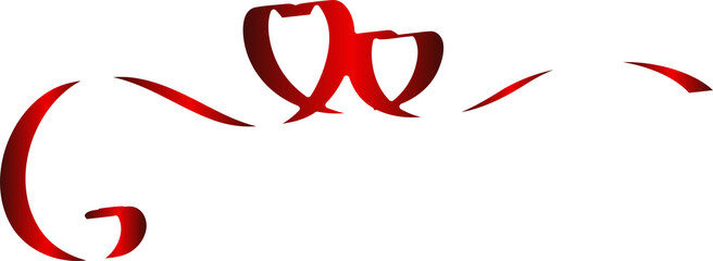 Red heart ribbons shadow. Decoration for love
