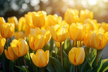 Sunshine yellow tulip field, Generative AI