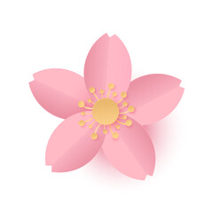 Cherry blossom isolated on white background. Flower blossom sakura. Paper cut and craft style illustration