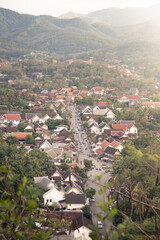 View from above of Luang Prabang during golden sunset