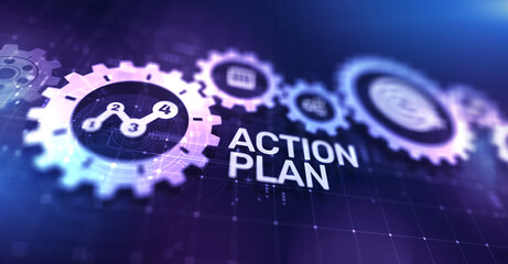 Action plan business strategy development concept on virtual screen.