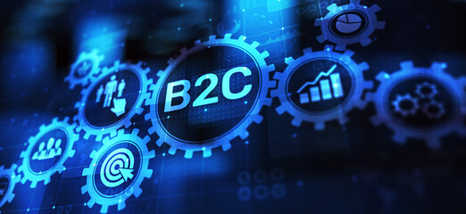B2C Business to customer concept on virtual screen.