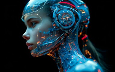 Immerse yourself in the vanguard of technological advancement with our captivating AI-robot face stock image. 