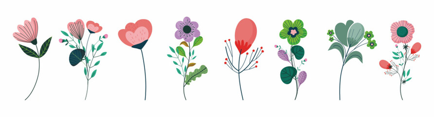 Set with various flat design flowers 
