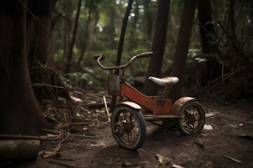Fototapeta na wymiar An forsaken toddler tricycle in an isolated and disregarded area. Generative AI