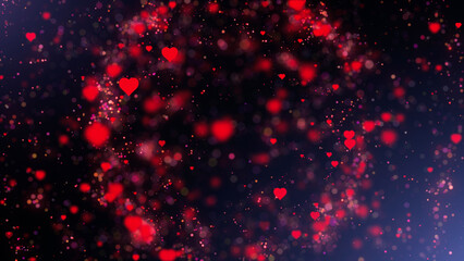 Hearts for Valentines Day with light on black