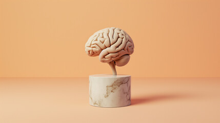 brain on a marble pedestal against peach color background