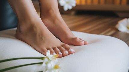 Obraz na płótnie Canvas close up of feet ready for massage