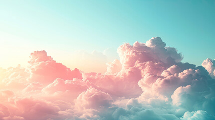 Beautiful  view high Horizon with pastel Clouds on sky, Sunlight and the Warm Glow of Sunset