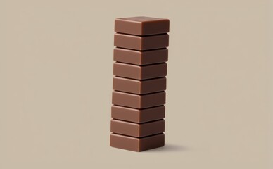 A tall stack of dark chocolate squares with a matte finish, showcased on a light tan background