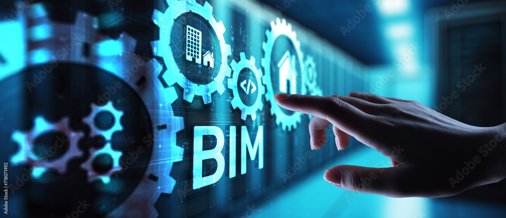 Aufkleber bim building information modeling technology concept on virtual screen.